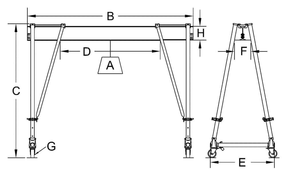 Adjustable gantry crane dimensional sketch